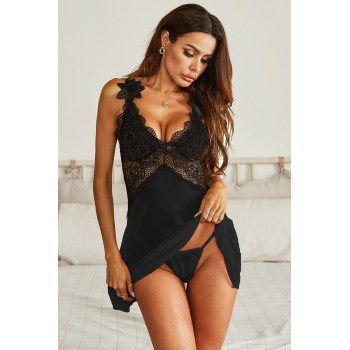 Pink Lace Bralette and Pink Babydoll Nightdress Black